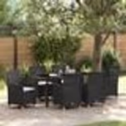 vidaXL Ensemble de jardin avec 7 pièces et coussins - Noir - Poly rotin