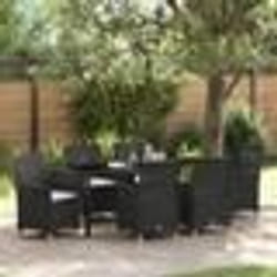 vidaXL Ensemble de salle à manger de jardin 7 pièces avec coussins - Poly rattan noir
