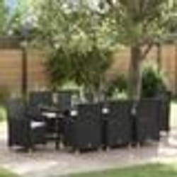 vidaXL Ensemble de salle à manger de jardin de 9 pièces avec des coussins en poly rattan noir