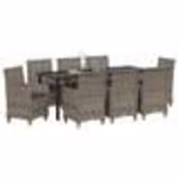 vidaXL Ensemble de repas de jardin 9 pièces avec coussins gris en rattan poly