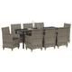 vidaXL Ensemble de repas de jardin 9 pièces avec coussins gris en rattan poly