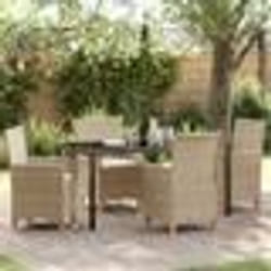 vidaXL Set de salle à manger de jardin 5 pièces avec coussins, en rotin poly beige.