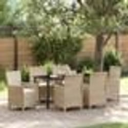 vidaXL Ensemble de jardin 7 pièces avec coussins en rattan poly beige