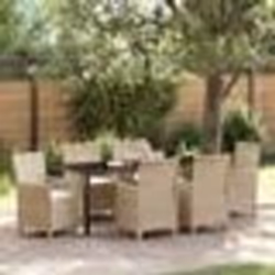 vidaXL Set de 7 pièces pour dîner dans le jardin avec coussins, en rattan poly beige.