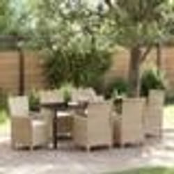 vidaXL Set de 7 pièces pour dîner dans le jardin avec coussins, en rattan poly beige.