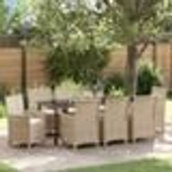 vidaXL Ensemble de jardin de 9 pièces avec des coussins en poly rotin beige.