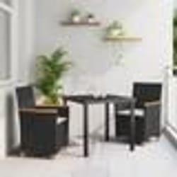 vidaXL Ensemble de salle à manger de jardin 3 pièces avec coussins en poly rotin noir.