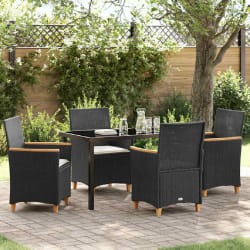 vidaXL Ensemble de 5 pièces pour dîner dans le jardin avec coussins en polyrotin noir.