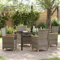 vidaXL Ensemble de salle à manger de jardin 5 pièces avec coussins en poly rotin gris.