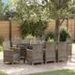 vidaXL Ensemble de jardin 9 pièces avec coussins en poly rattan gris.