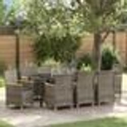 vidaXL Ensemble de jardin 9 pièces avec coussins en poly rattan gris.
