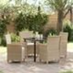 vidaXL Ensemble de salle à manger de jardin de 5 pièces avec des coussins en polyrotin beige