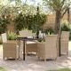 vidaXL Ensemble de salle à manger de jardin 5 pièces avec coussins en poly rotin beige.