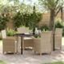 vidaXL Ensemble de salle à manger de jardin 5 pièces avec coussins en poly rotin beige.
