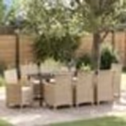 vidaXL Ensemble de jardin de 9 pièces avec coussins, en poly rotin beige.
