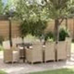 vidaXL Ensemble de jardin de 9 pièces avec coussins, en poly rotin beige.