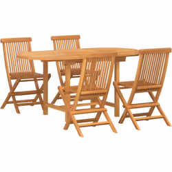 Ce set de salle à manger de jardin 5 pièces, fait en bois de teck massif, allie style et praticité pour embellir n'importe qu ...