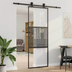 vidaXL Porte coulissante Noir 76 x 205 cm verre trempé, aluminium