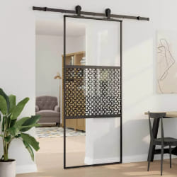 vidaXL Porte coulissante Noir 90 x 205 cm verre trempé, aluminium