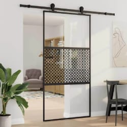 vidaXL Porte coulissante Noir 102.5 x 205 cm verre trempé, aluminium
