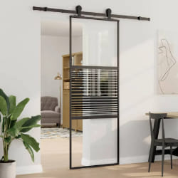vidaXL Porte coulissante Noir 76 x 205 cm verre trempé, aluminium