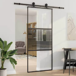 vidaXL Porte coulissante Noir 90 x 205 cm Verre trempé et Aluminium