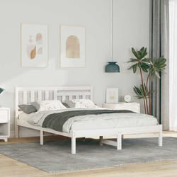 vidaXL Cadre de Lit Plataforma Blanc 140 x 190 cm en Bois de Pin Massif Tête de Lit Pas Besoin de Sommier 872237