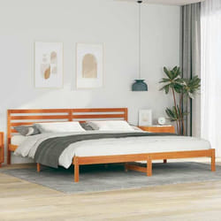 vidaXL Cadre de lit plateforme en bois de pin massif marron ciré 180 x 210 cm avec tête de lit incluse. Design 872319