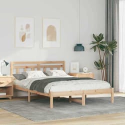 vidaXL Cadre de lit plateforme en bois de pin massif 140 x 190 cm design moderne et solide pas besoin de sommier avec 872380