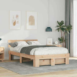 vidaXL Cadre de lit plateforme 120 x 190 cm en pin massif avec tête de lit marron sans sommier. Il est facile à assembler 872494