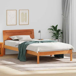 vidaXL Cadre de lit plateforme en bois de pin solide marron ciré avec éclairage LED USB. Dimensions : 75 x 190 cm 872805