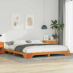 vidaXL Lit 180 x 210 cm en pin brun ciré. Style moderne idéal pour ta chambre dadulte. Rangement intégré facile à monter. 872907