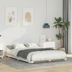 Cadre De Lit Surélevé Blanc 140 X 190 Cm Bois Massif En Pin Vidaxl