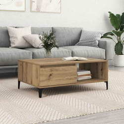 Table Basse Chêne Artisanal 90 X 60 X 35 Cm Bois D'Ingénierie Vidaxl