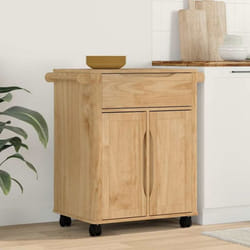 VIDAXL Desserte de cuisine billot en pin massif cire marron 725×45×80 cm - roulettes verrouillables tiroirs