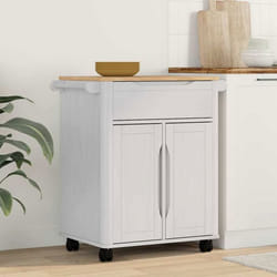 VIDAXL — Desserte de cuisine blanche en pin massif 725 x 45 x 80 cm avec roues et tiroirs