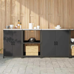 vidaXL Ensemble de rangement cuisine Autre 3 pcs Noir 210 x 50 x 92 cm