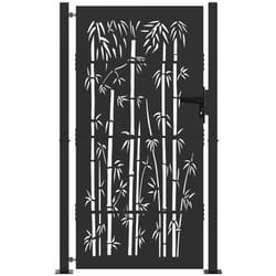 Porte de Jardin, Portail de Jardin 105x75 cm Design en Acier Corten et Bambou Vidaxl