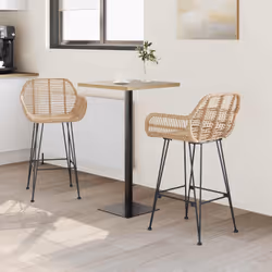 Chaise De Bar 2 Pcs Naturel 55 X 52 X 92 Cm Rotin Et Métal Vidaxl - Vue supplémentaire 2
