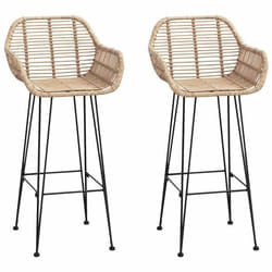Chaise de bar en rotin - vidaXL - Naturel - 55x52x105 cm - Lot de 2 - Rotin et fer - Repose-pieds intégré
