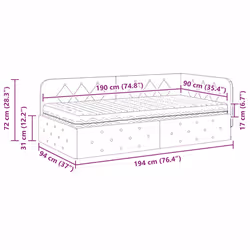 Cadre De Lit D'Angle Avec Matelas Bordeaux 90 X 190 Cm Velours Vidaxl - Vue supplémentaire 2