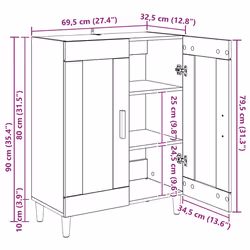 Buffet Chêne Noir 69,5 X 34 X 90 Cm Bois D'Ingénierie Vidaxl - Vue supplémentaire 2