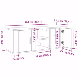 Meuble Tv Chêne Noir 100 X 31,5 X 35 Cm Bois D'Ingénierie Vidaxl - Vue supplémentaire 2
