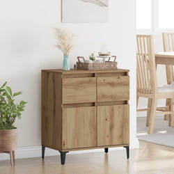 Buffet Chêne Artisanal 60 X 35 X 70 Cm Bois D'Ingénierie Et Fer Vidaxl