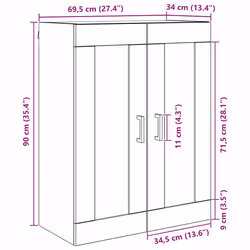 Meuble Mural Chêne Noir 69,5 X 34 X 90 Cm Bois D'Ingénierie Vidaxl - Vue supplémentaire 2