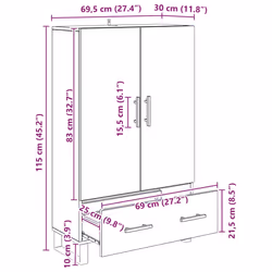 Haut Armoire Avec Tiroir Chêne Artisanal 69,5 X 30 X 115 Cm Vidaxl - Vue supplémentaire 2