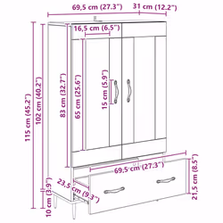 Haut Armoire Chêne Noir 69,5 X 31 X 115 Cm Bois D'Ingénierie Vidaxl - Vue supplémentaire 2