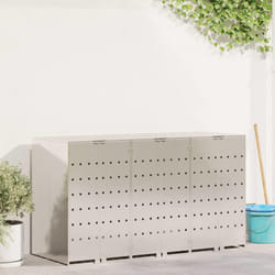 Rangement De Poubelle À Roulettes Pour 3 Poubelles Argent Vidaxl