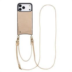 Coque adapté à Apple iPhone 17 Pro Max - Selencia Coque de télephone Nova Croco avec cordon et porte-cartes - Beige