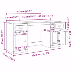 Bureau Avec Armoire Chêne Artisanal 154,5 X 50 X 75 Cm Vidaxl - Vue supplémentaire 2
